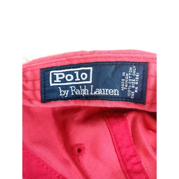 Vtg Polo Ralph Lauren Hat Cap Chino Faded‎ Red Pony Logo Leather Strapback 90s - Picture 8 of 10